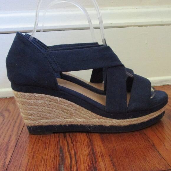 Royal Blue Wedge Espadrille Sandals Size 7 Strappy Open Toe 3in Heel Bohochic - Picture 1 of 16